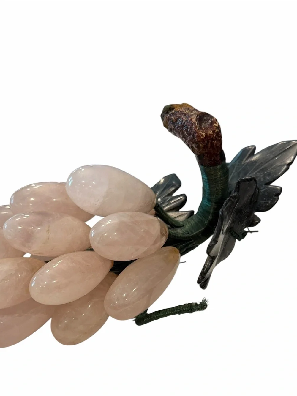 Pink‎ Rose Quartz Grape Cluster Green Jade Stone Leaves MCM Decor Mid Century
